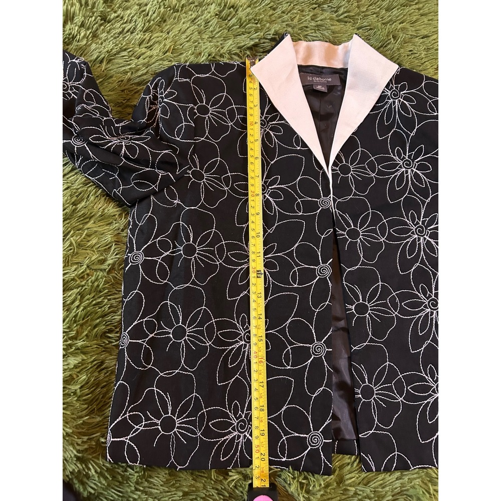 Liz Claiborne‎ Blazer Women 8P Black  Suit Jacket Pad Petite Floral Linen Blend - Picture 6 of 11